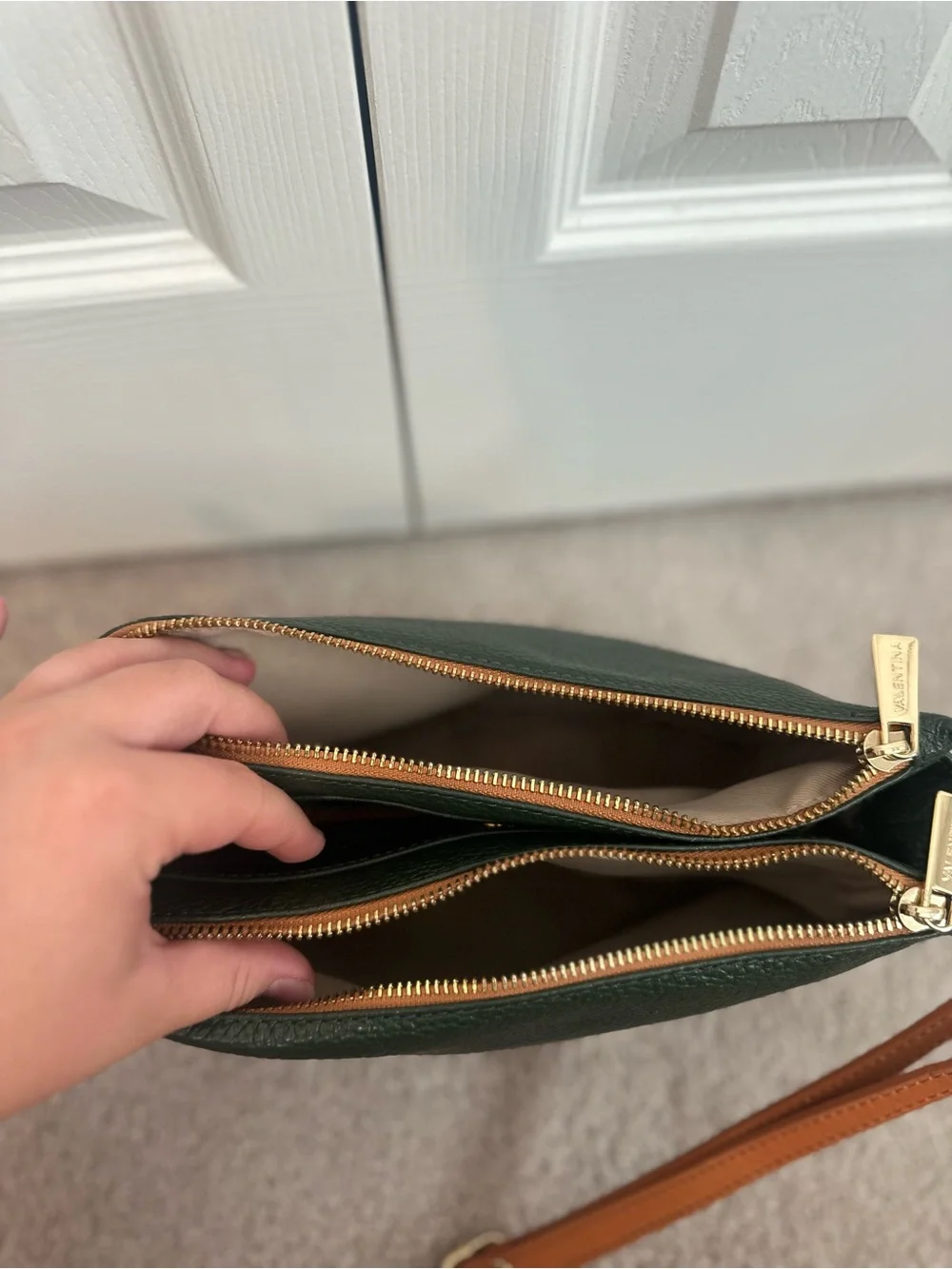 NWOT Authentic Genuine Leather Valentina Dark Green Leather Crossbody Bag